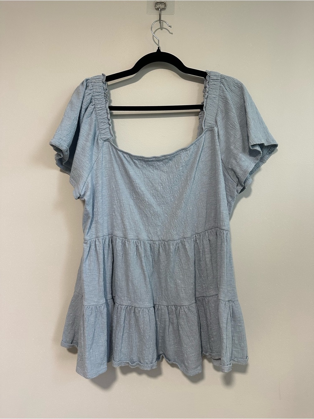 ARULA Light Blue Peplum Square Neck Top